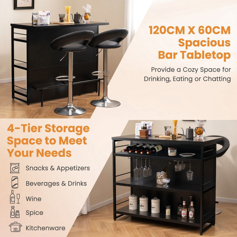 Industrial Home Bar Unit with 3 Open Shelves