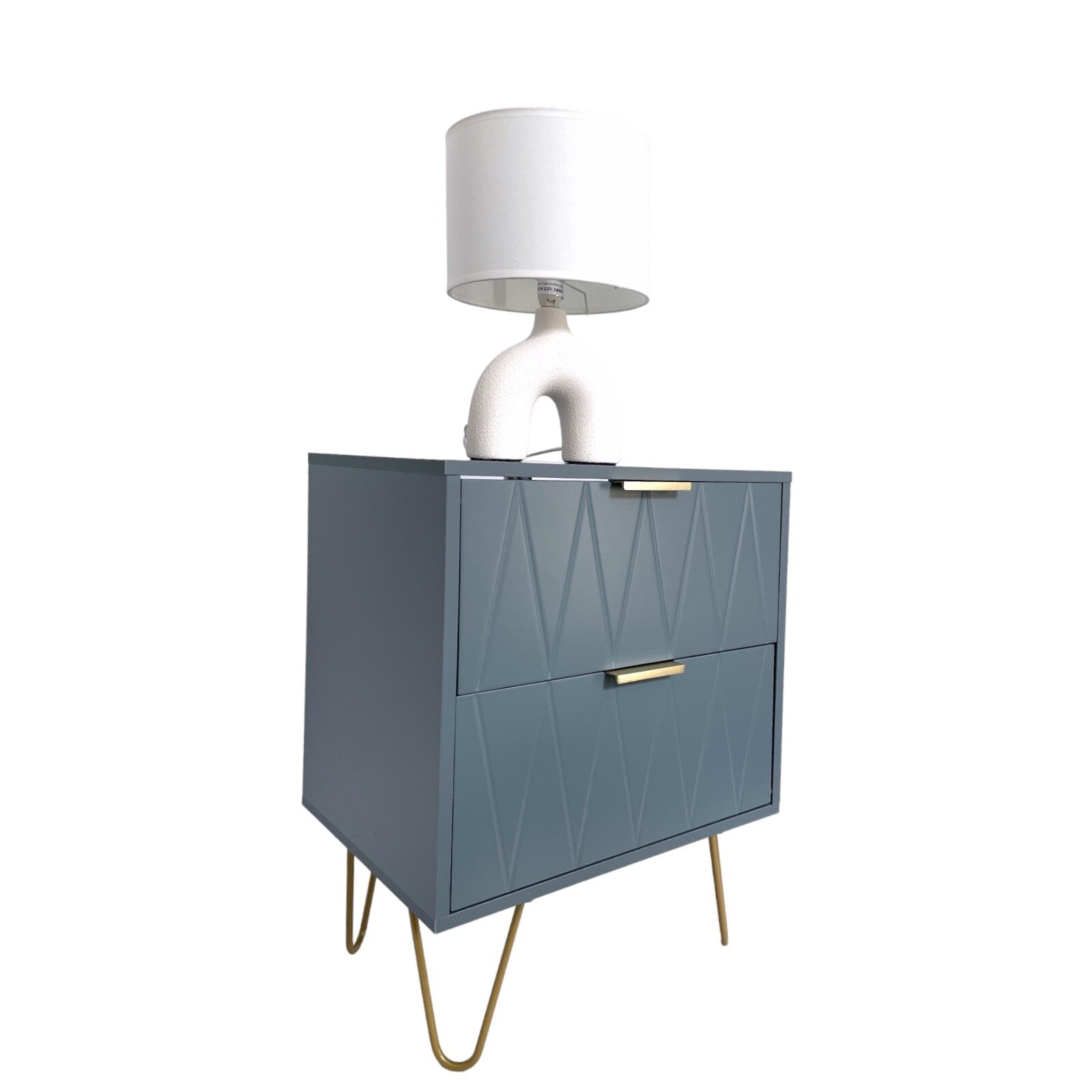 Bedside Tables with 2 Drawer Gold Legs Side Table Bedroom Furniture Grey