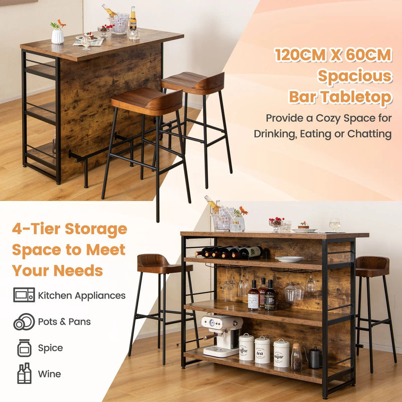 Industrial Home Bar Unit with 3 Open Shelves