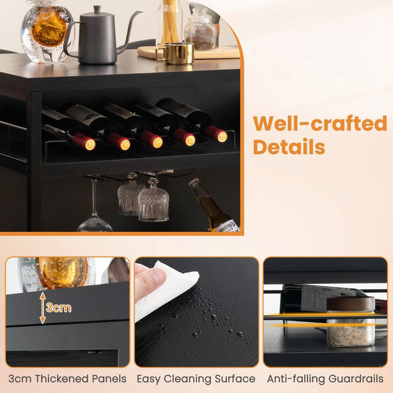 Industrial Home Bar Unit with 3 Open Shelves