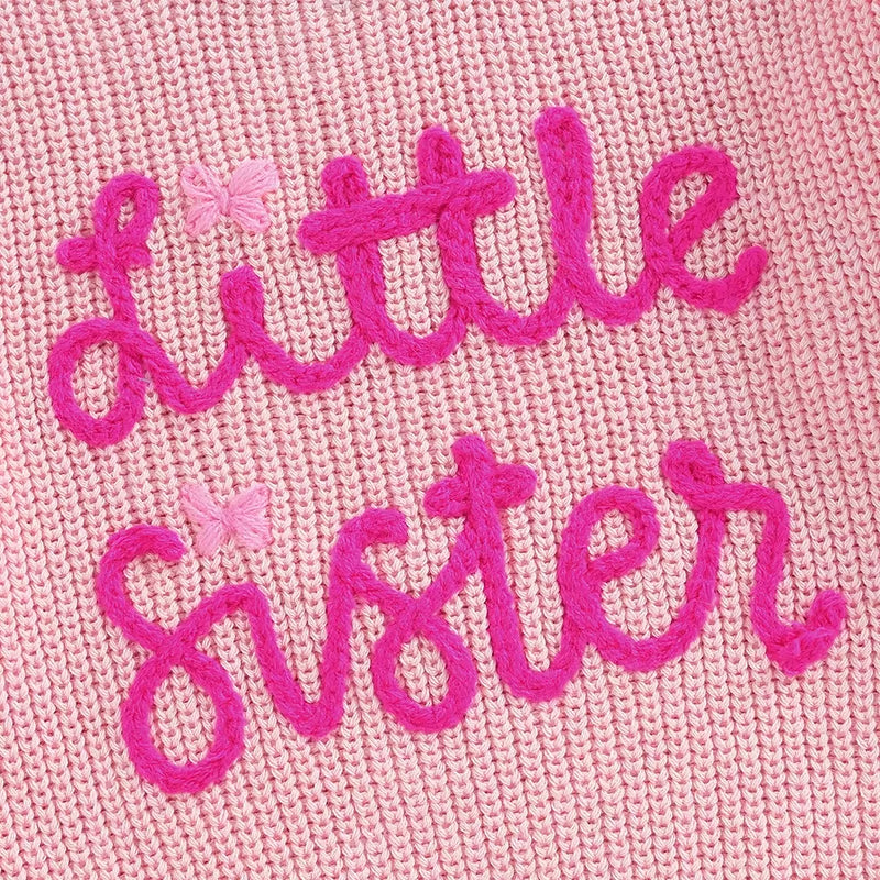 Big Sister Little Sister Matching Jumper Embroidered Letter Knitted Sweater Long Sleeve Sweatshirt Pullover Top Outfit