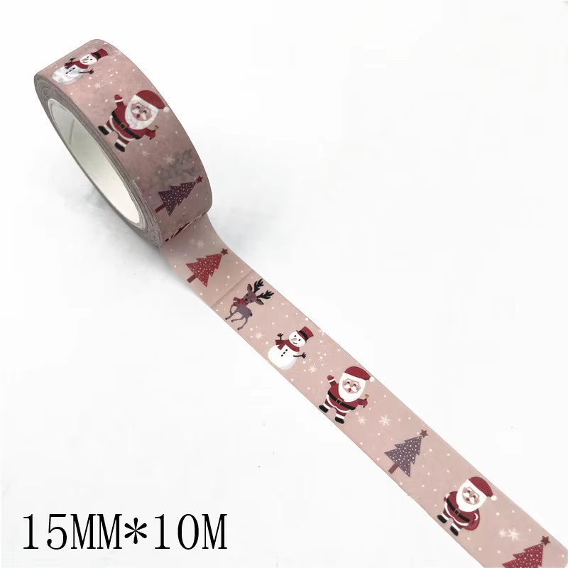 1PC Christmas Washi Tapes Snowflake Reindeer Stripes Kawaii Masking Tapes Stickers Stationery Scrapbooking School Supplies