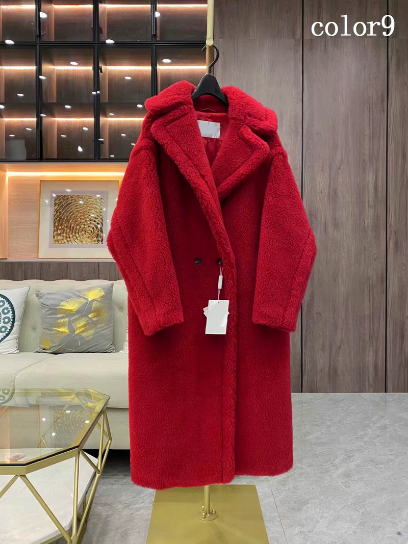 Real Fur Coat Wool Jacket Women Autumn Winter Thick Warm Soft Fleece Jacket Pocket Outerwear Overcoat Bear Teddy