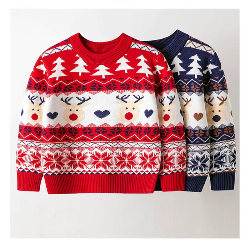 Christmas Reindeer Sweaters Boys Girls Xmas Pullovers Cartoon Deer Jumper