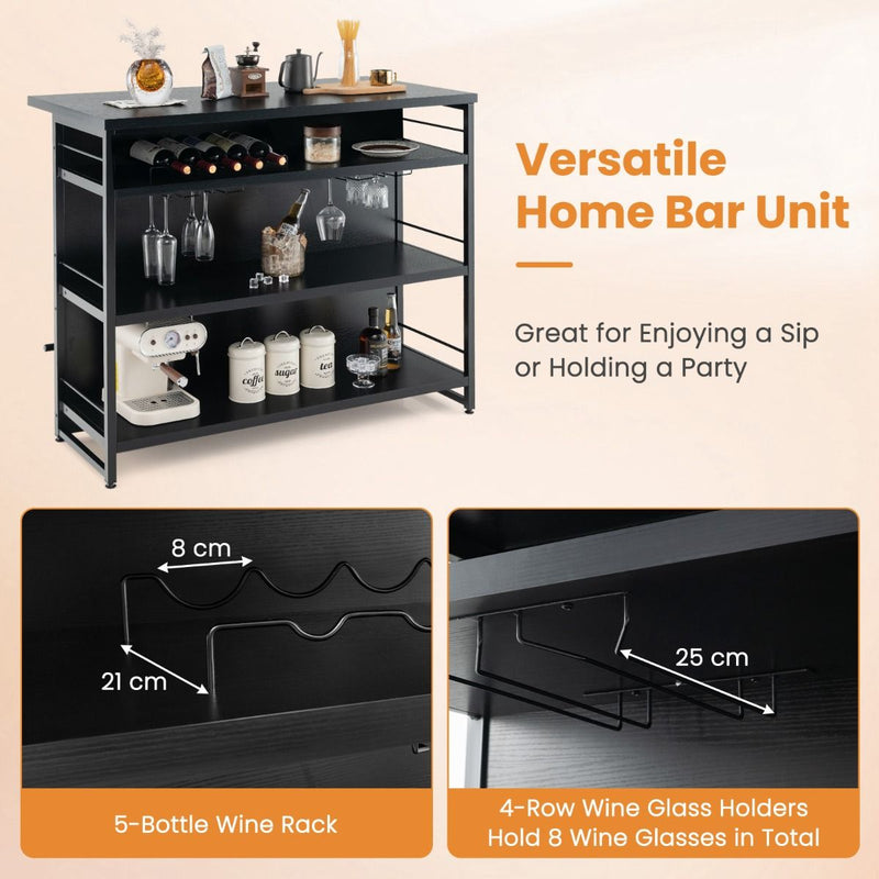 Industrial Home Bar Unit with 3 Open Shelves