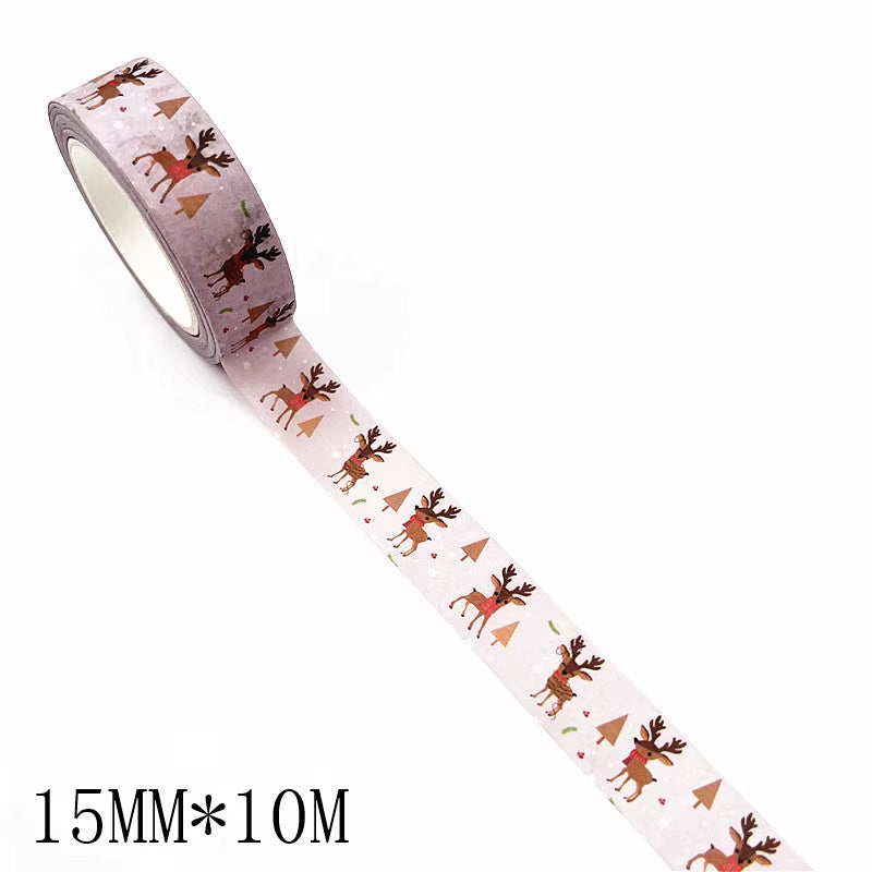 1PC Christmas Washi Tapes Snowflake Reindeer Stripes Kawaii Masking Tapes Stickers Stationery Scrapbooking School Supplies