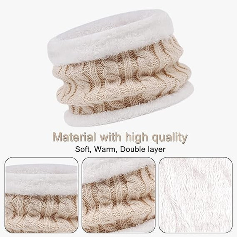 Kids Winter Hat Scarf Gloves Set 3-In-1 Warm Knit Beanie Cap Neck Warmer Mittens