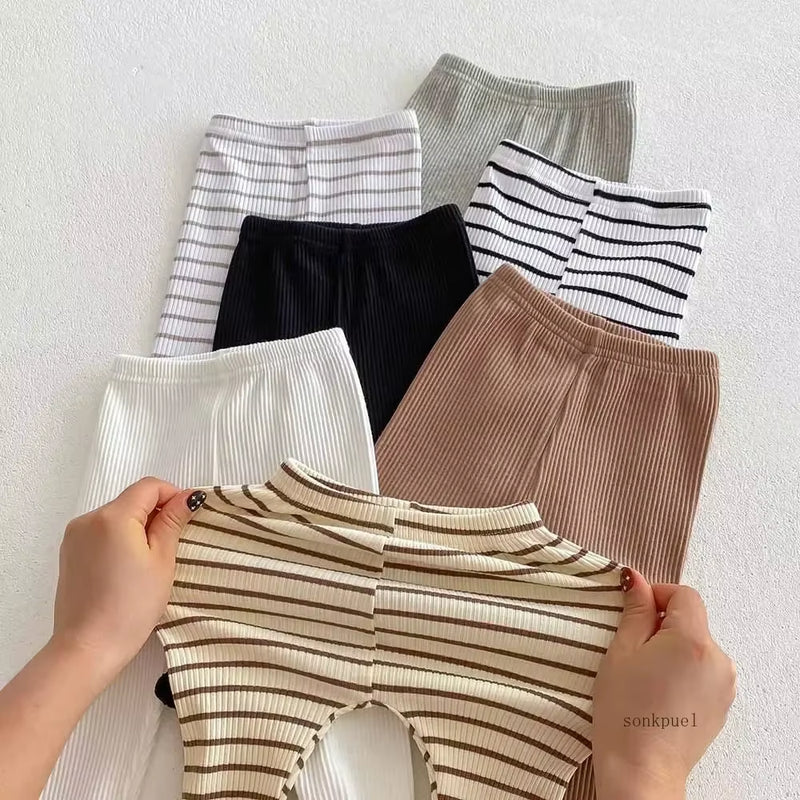 Baby Solid Leggings Girls All-Match Striped Skinny Pants Kids Cotton Elasticity Slim Pants Newborn Boy Stretch Trousers