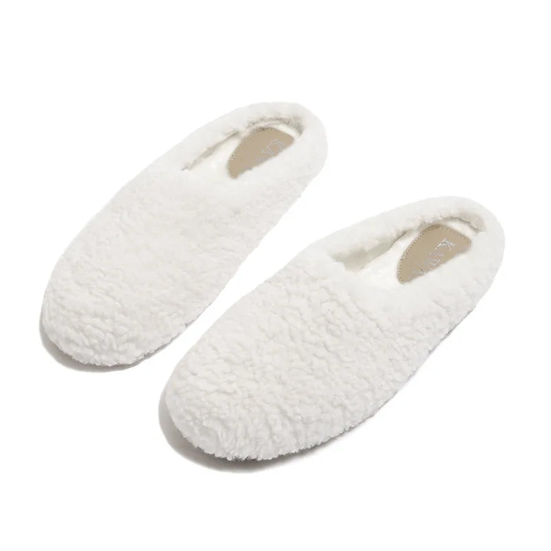 Plus Size 34-43 Luxury Lambwool Mules Winter Shoes Woman Flip Flops Flat Cover Toe Slides Ins Warm Curly Lamb Fur Slippers Women