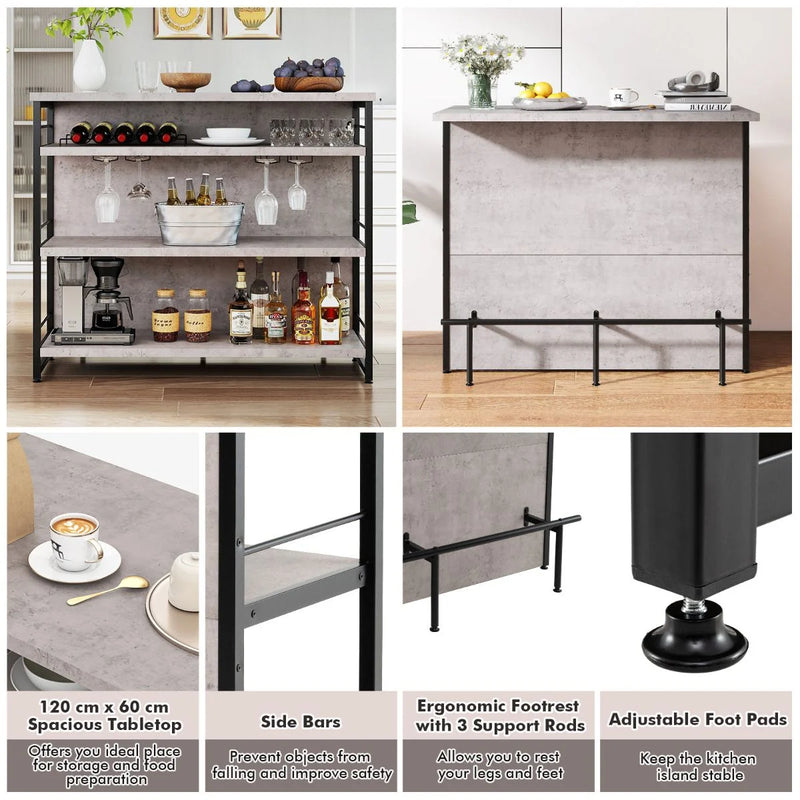 Industrial Home Bar Unit with 3 Open Shelves