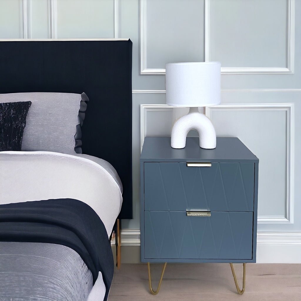 Bedside Tables with 2 Drawer Gold Legs Side Table Bedroom Furniture Grey
