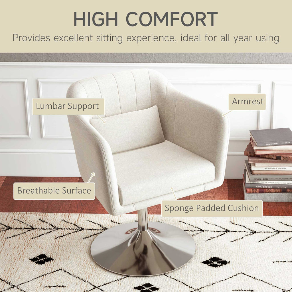 Stylish Retro Cream White Linen Swivel Tub Chair