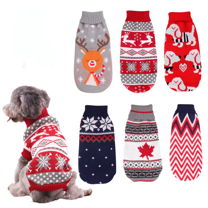 Christmas Reindeer Maple Snowflake Pet Clothes Turtleneck Knit Sweater Puppy Dog Clothes Dog Clothes for Small Dogs
