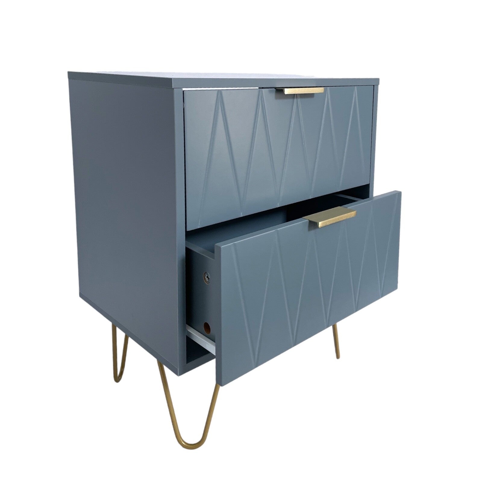 Bedside Tables with 2 Drawer Gold Legs Side Table Bedroom Furniture Grey