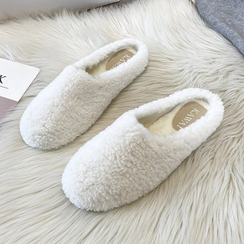 Plus Size 34-43 Luxury Lambwool Mules Winter Shoes Woman Flip Flops Flat Cover Toe Slides Ins Warm Curly Lamb Fur Slippers Women