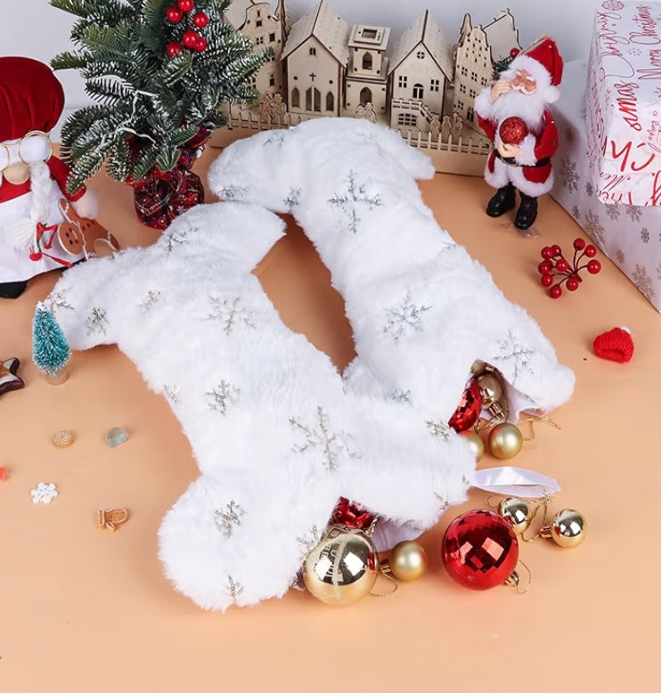 Dog Bone Christmas Stocking 2-Pack, 17×10 Inch Bone-Shaped Large Soft Pet Xmas Stockings