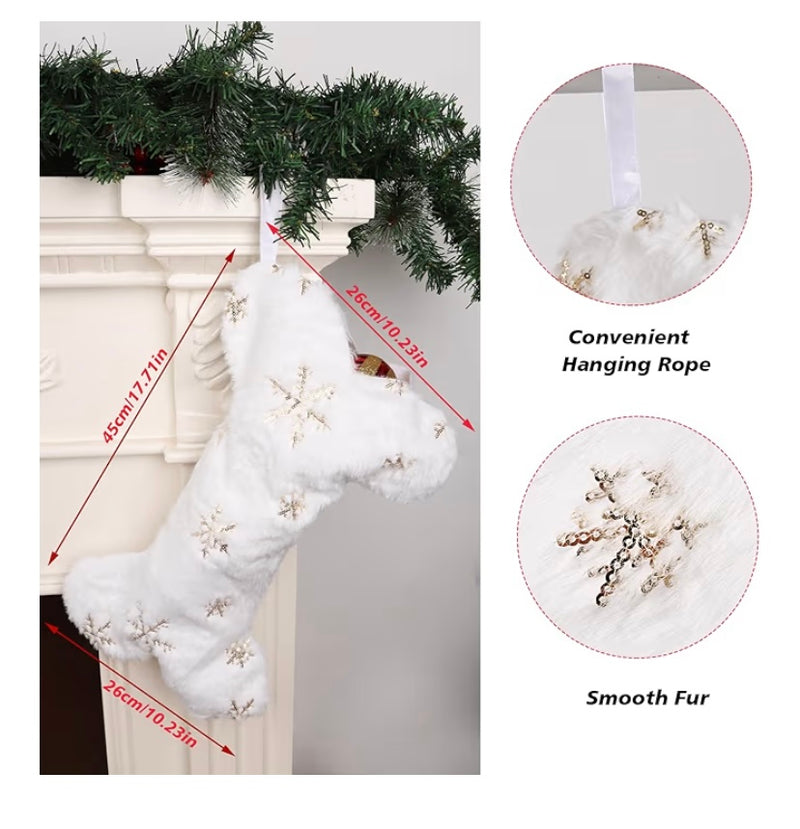 Dog Bone Christmas Stocking 2-Pack, 17×10 Inch Bone-Shaped Large Soft Pet Xmas Stockings