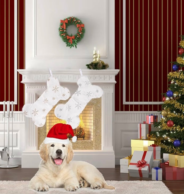 Dog Bone Christmas Stocking 2-Pack, 17×10 Inch Bone-Shaped Large Soft Pet Xmas Stockings