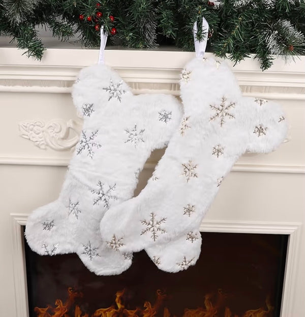 Dog Bone Christmas Stocking 2-Pack, 17×10 Inch Bone-Shaped Large Soft Pet Xmas Stockings
