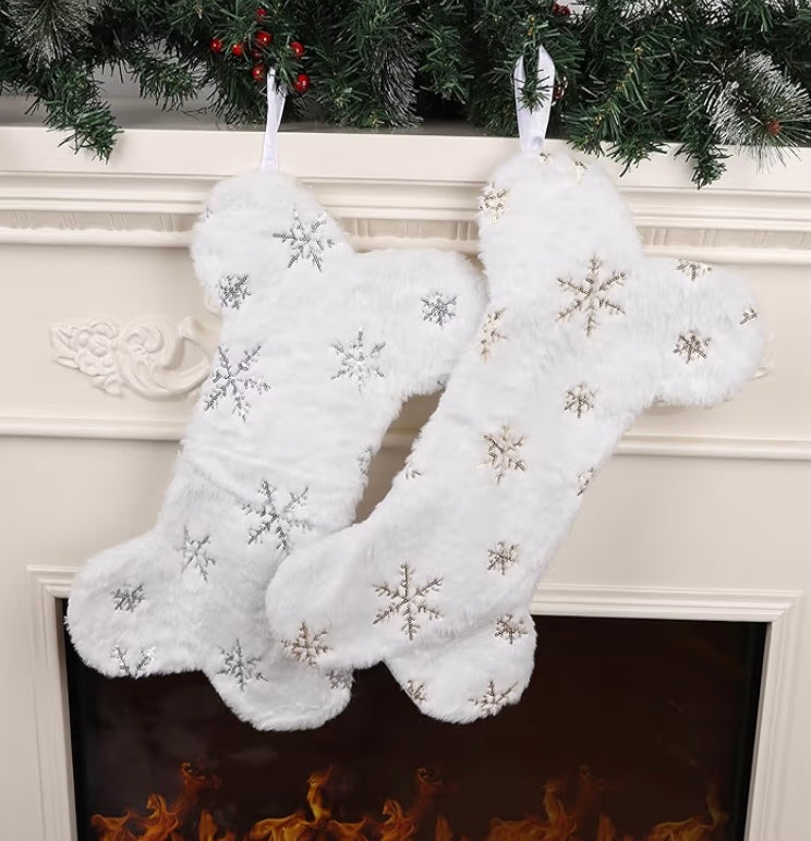 Dog Bone Christmas Stocking 2-Pack, 17×10 Inch Bone-Shaped Large Soft Pet Xmas Stockings