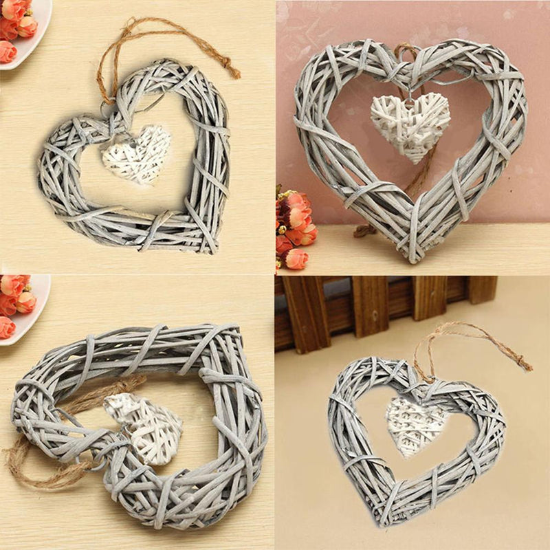 New Chic Wicker Hanging Heart Grey & White Wall Decoration