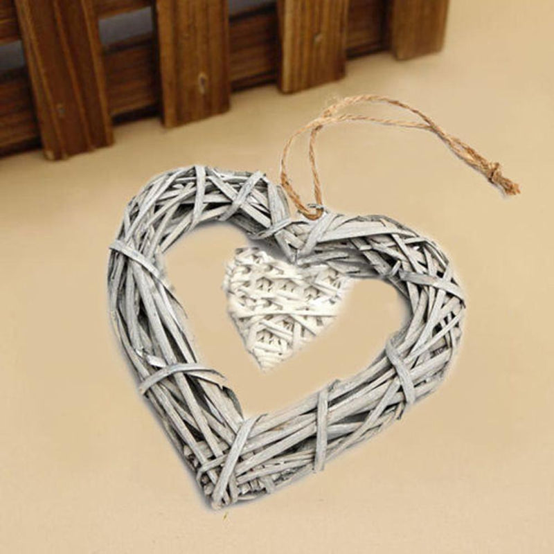 New Chic Wicker Hanging Heart Grey & White Wall Decoration