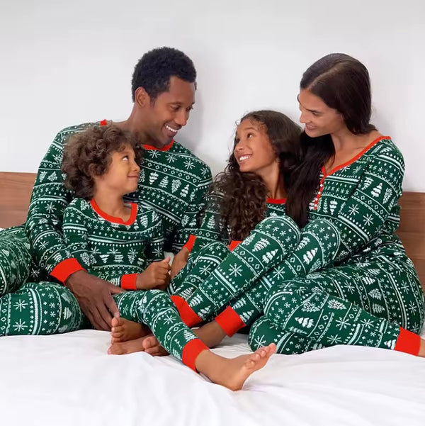 Family Matching Green Christmas Pyjamas Mum Dad Kids Baby
