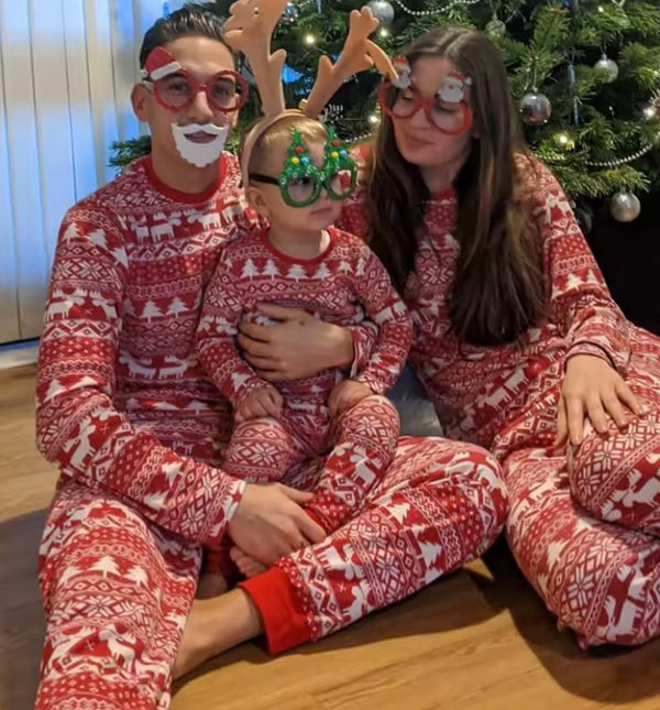 Family Matching Red Christmas Pyjamas Mum Dad Kids Baby