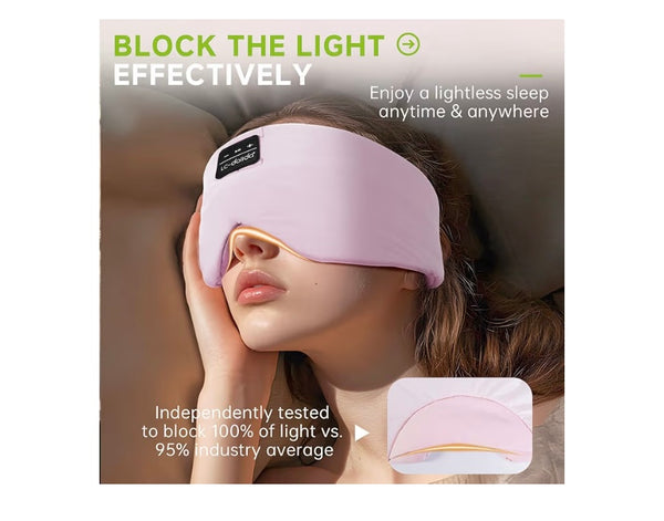 Bluetooth Noise Reducing Blackout Sleep Mask with Cinematic Built-In Sound, Pink