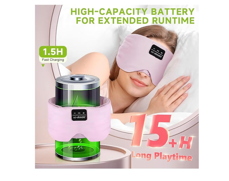 Bluetooth Noise Reducing Blackout Sleep Mask with Cinematic Built-In Sound, Pink