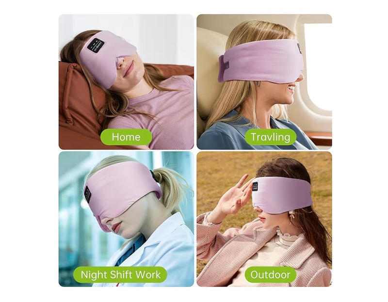 Bluetooth Noise Reducing Blackout Sleep Mask with Cinematic Built-In Sound, Pink