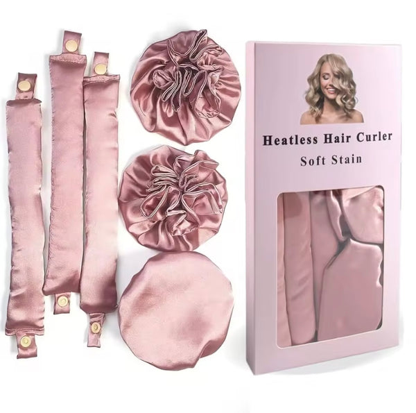 3pc Satin Heatless Curling Set - Soft Overnight Curling Rod Headband