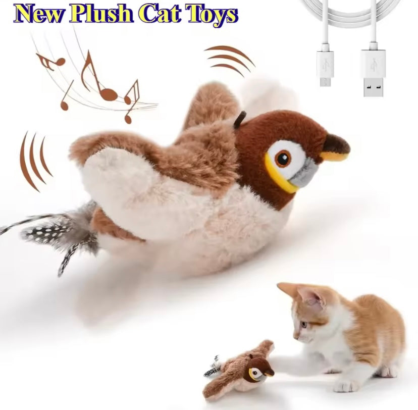 Simulated Bird Interactive Cat Toy - Rechargeable Chirping Flapping Bird