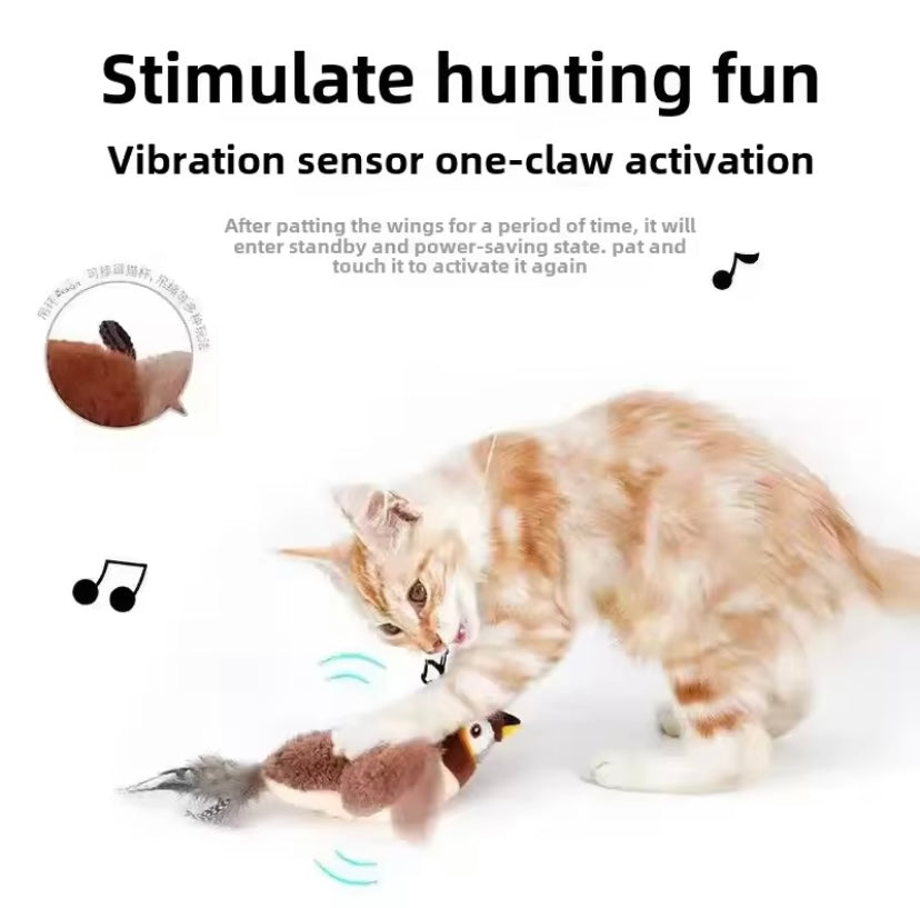 Simulated Bird Interactive Cat Toy - Rechargeable Chirping Flapping Bird
