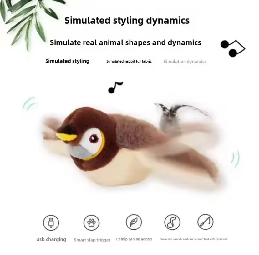 Simulated Bird Interactive Cat Toy - Rechargeable Chirping Flapping Bird