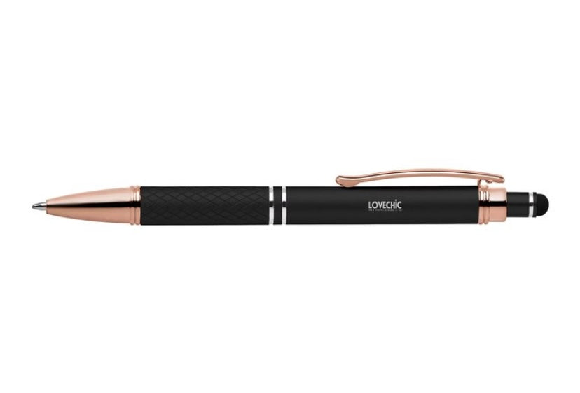 Love Chic Metal Soft-Touch Diamond Stylus Pen Black & Rose Gold