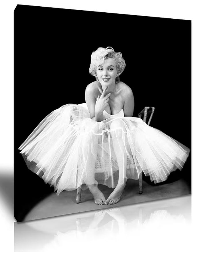 Marilyn Monroe Black & White Canvas Wall Art 20"x 20" Framed Ready to Hang