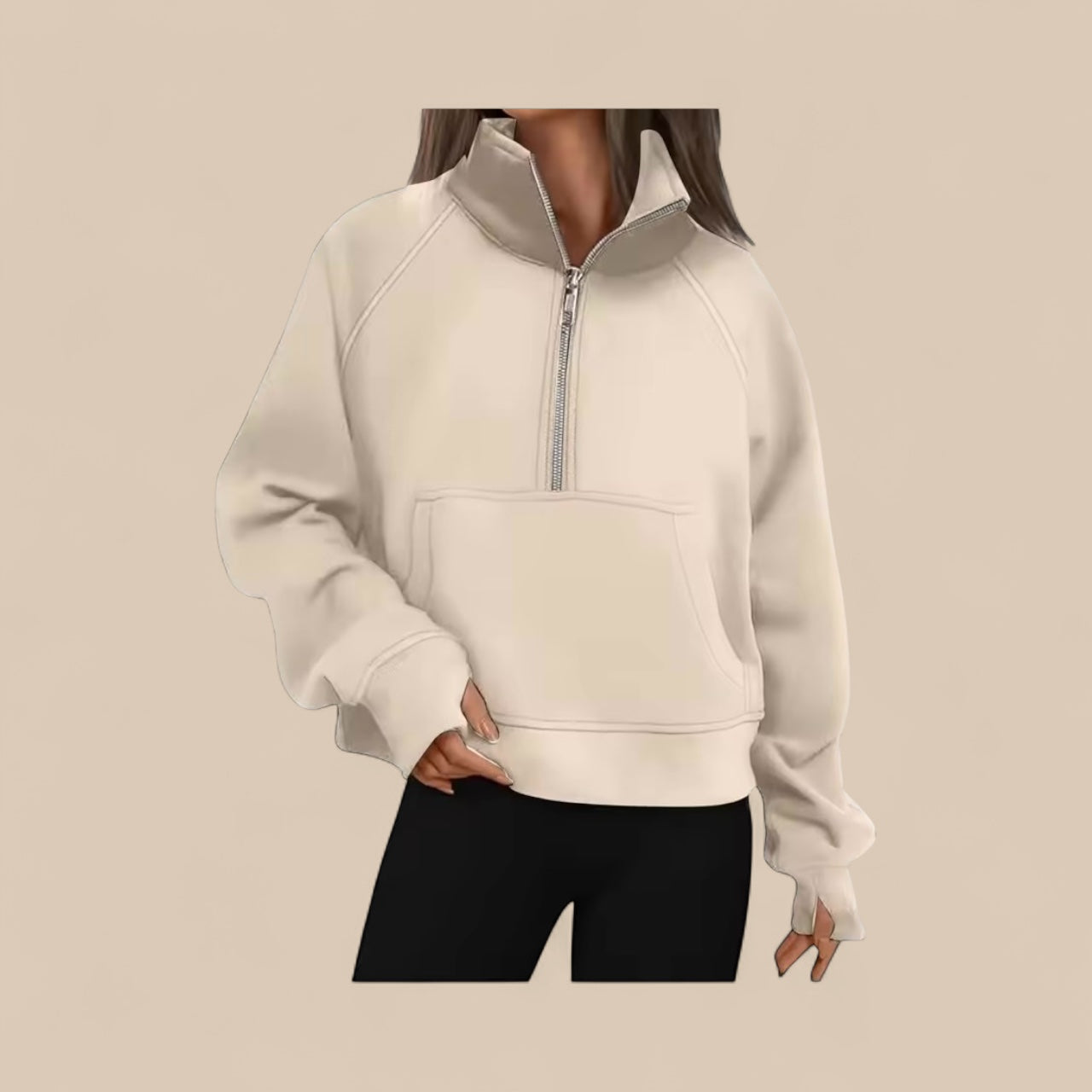 Trendy women's oversized half zip sweatshirt