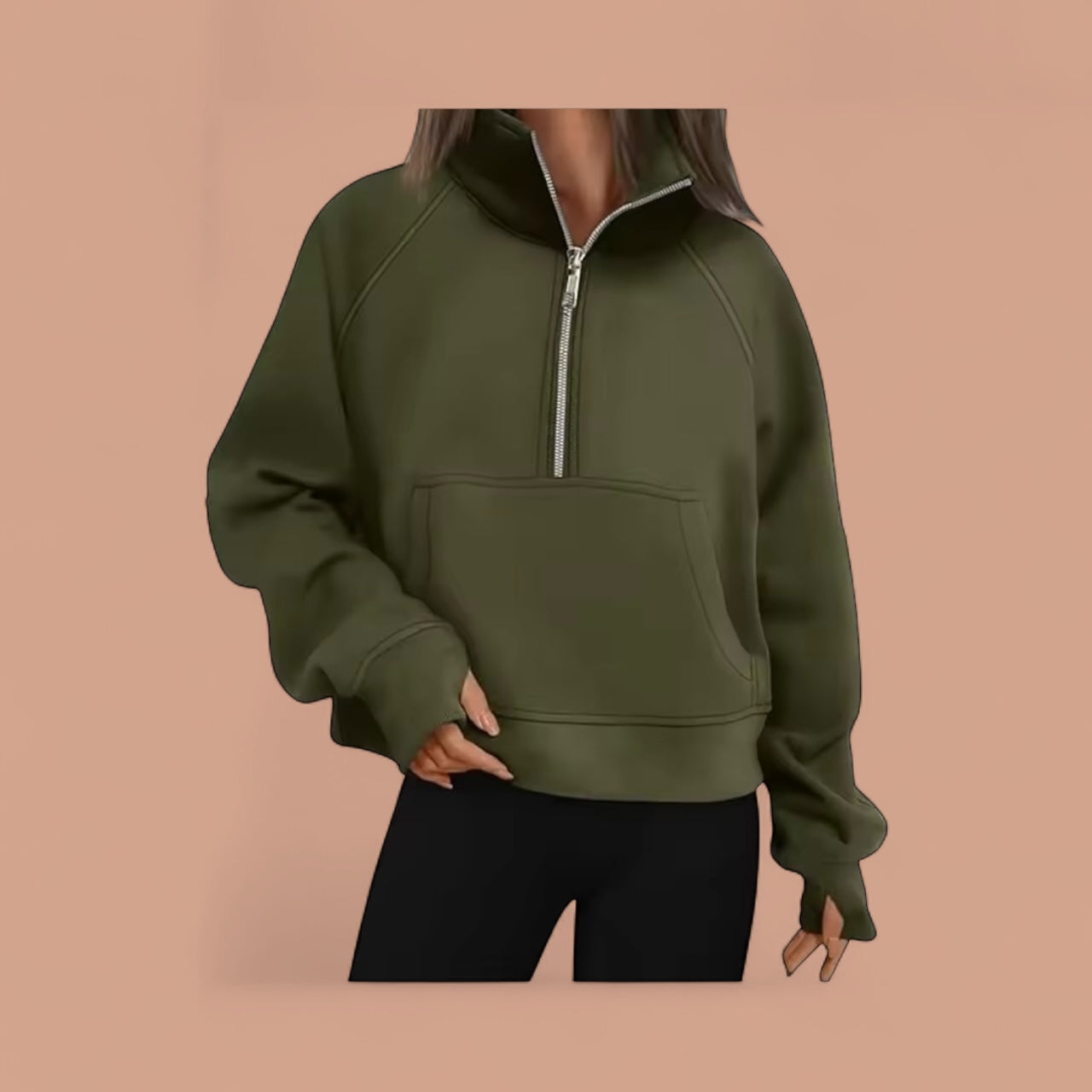 Trendy women's oversized half zip sweatshirt