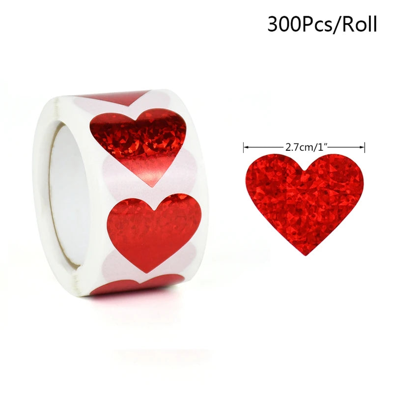 300Pcs/roll Sparkle Heart Stickers Red Love Scrapbooking