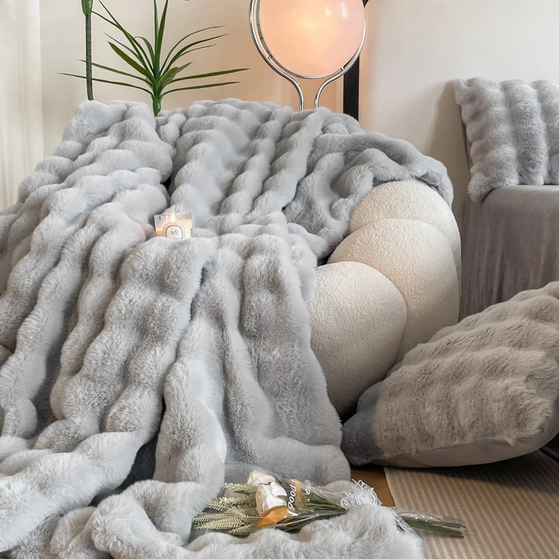 Faux Fur Plush Blanket for Winter Warmth & Style
