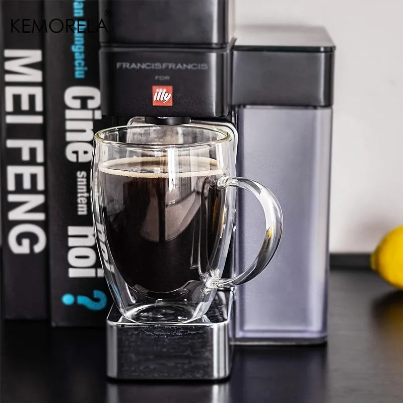 2/4/6PCS 350ML Double Wall Glass Coffee Mug With Handle