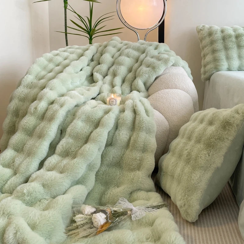 Faux Fur Plush Blanket for Winter Warmth & Style
