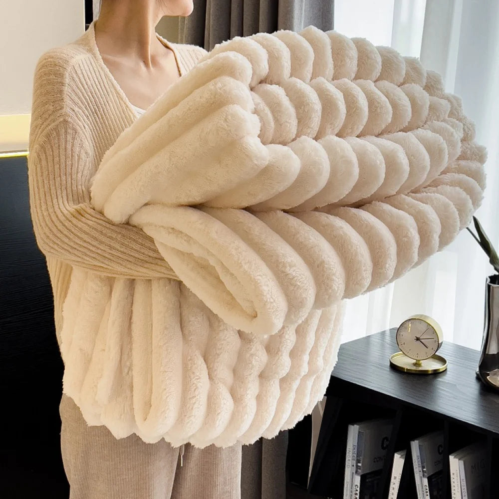 Soft Luxurious Throw Blanket with Decorative Stripes