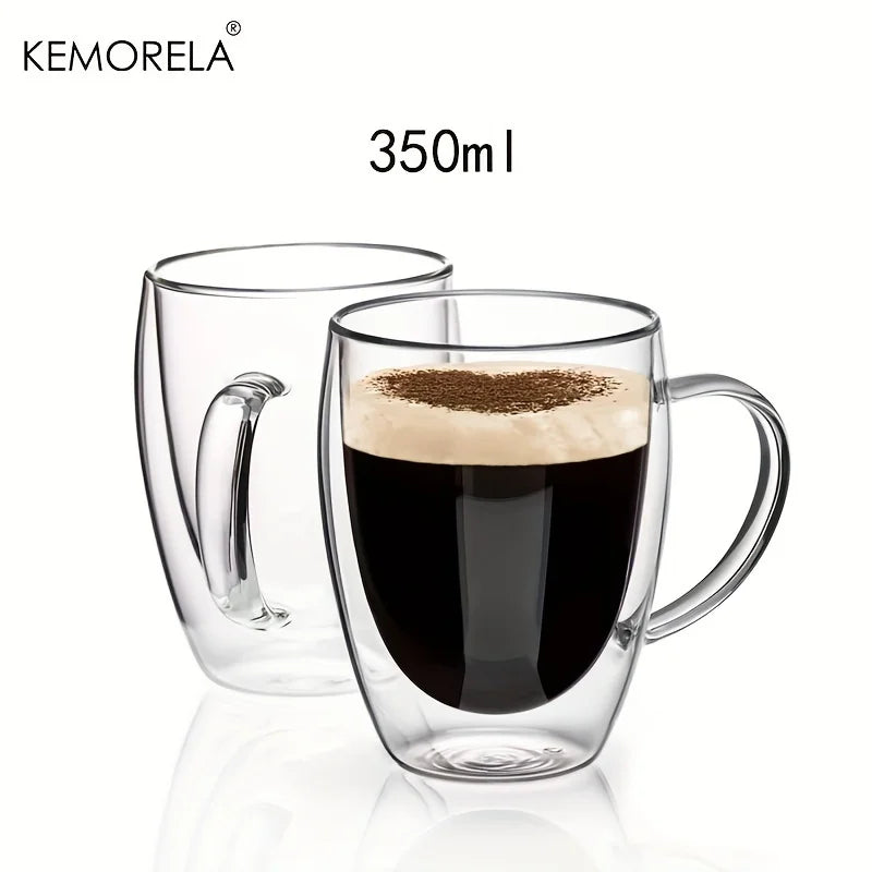 2/4/6PCS 350ML Double Wall Glass Coffee Mug With Handle