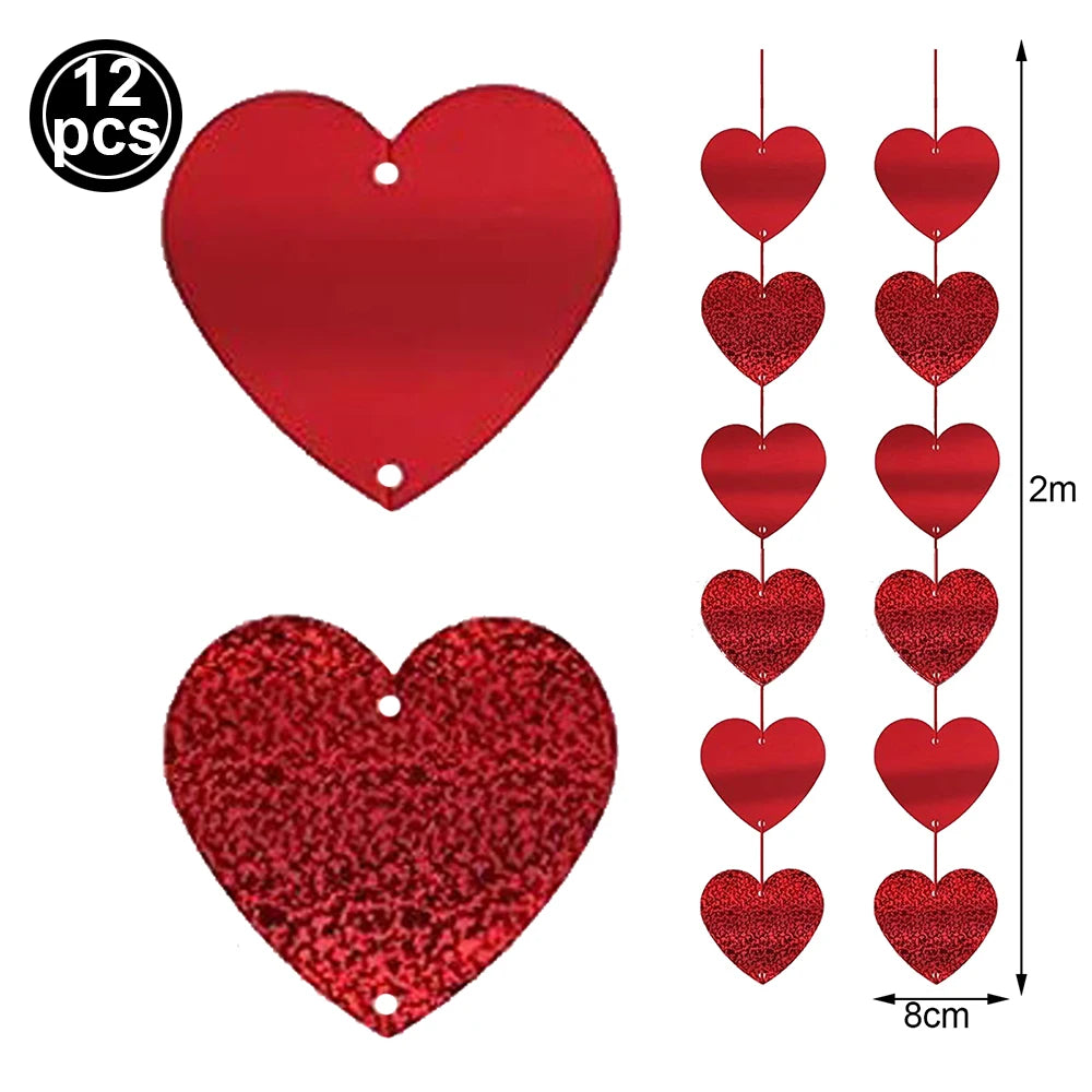 6/12pcs Red Hearts Hanging String Banner Garland