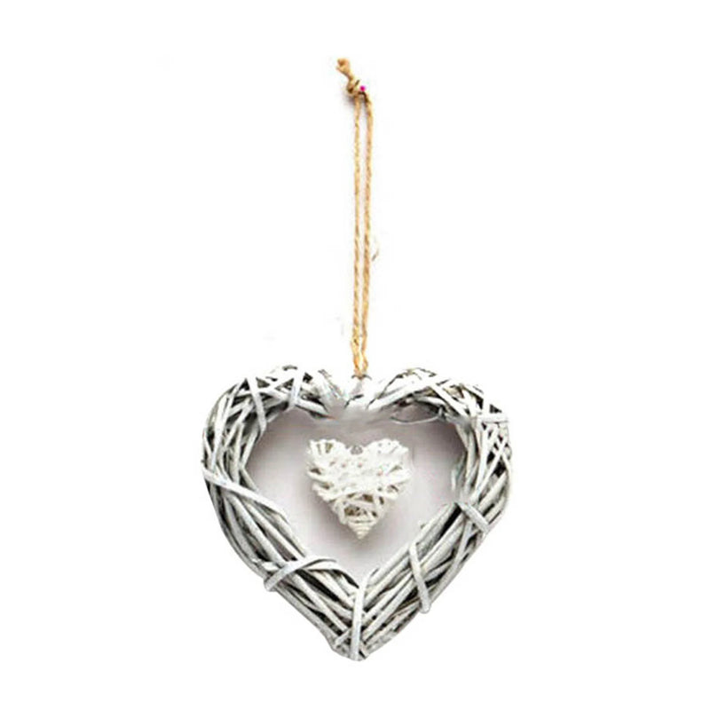 New Chic Wicker Hanging Heart Grey & White Wall Decoration