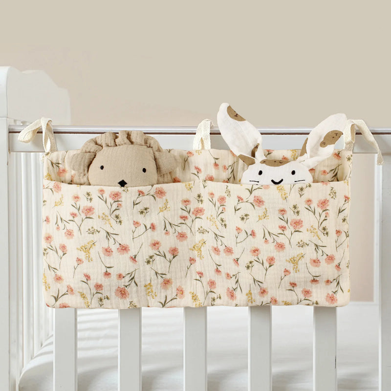 Baby Crib Organizer Cot Caddy Bed Storage Bag 2 Pockets Bedside Hanging Diaper Nursery Toys Bag Diapers Stroller Organize