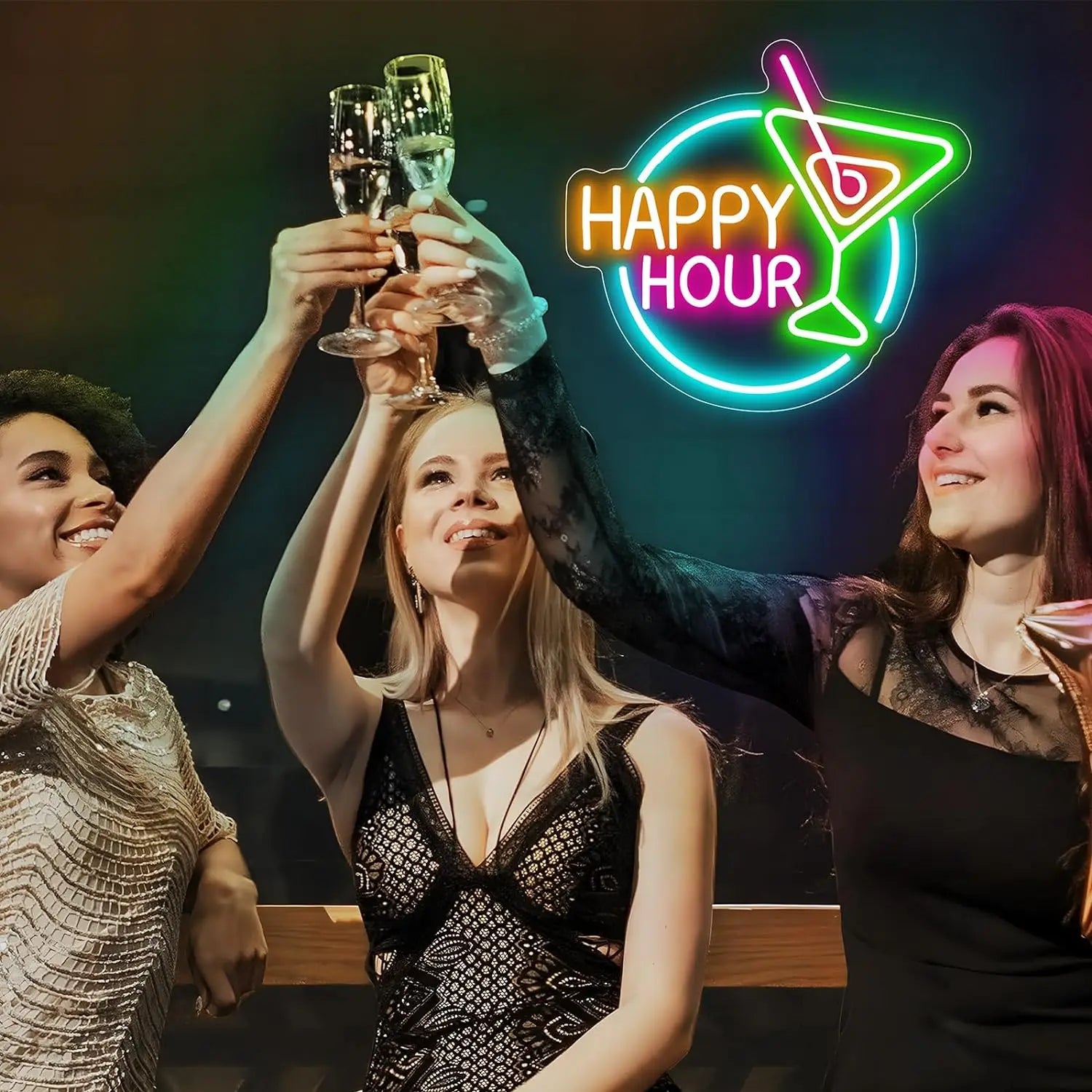 Happy Hour Dimmable LED Neon Novelty Sign, 5V USB Power Supply