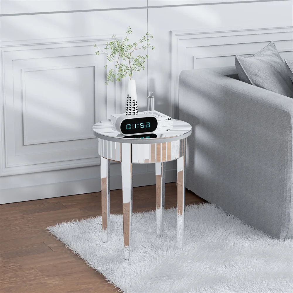 Modern Luxurious Silver Mirrored Side Table